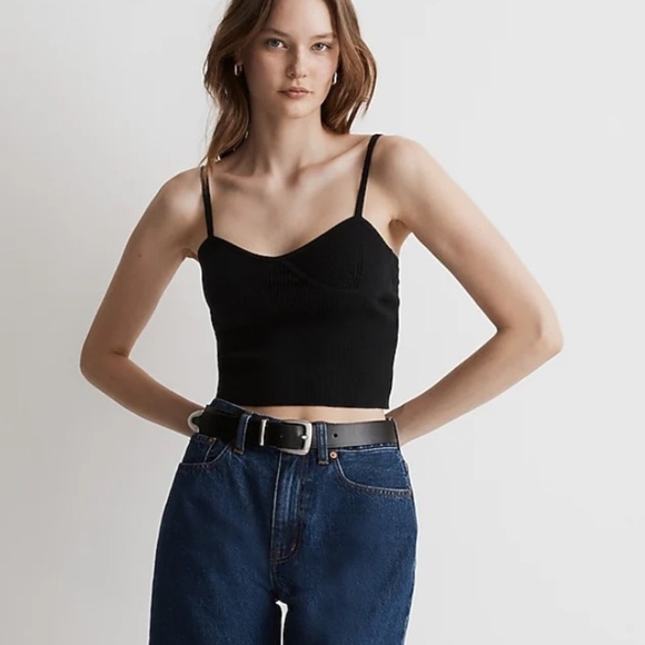 Madewell Corset-Detail Crop Sweater Tank black nwot - Picture 1 of 5